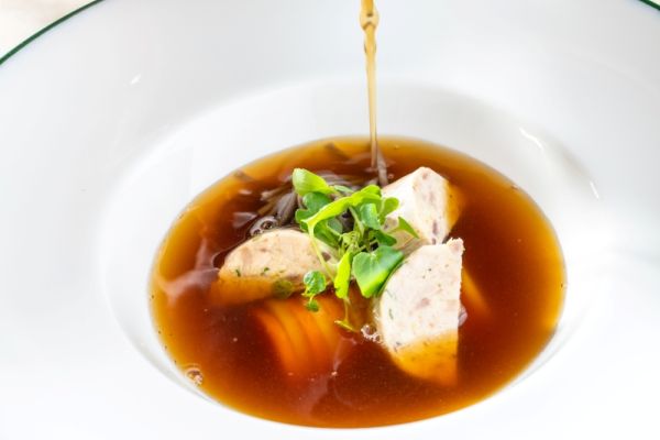 Guinea Fowl Consommé with Buckwheat Noodles