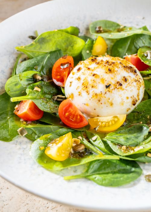 Nógrádi Burrata Szarvasgombás Mézzel, Tökmaggal és Zsenge Spenóttal